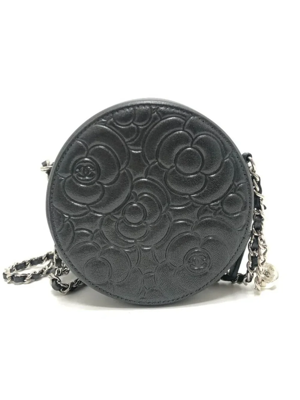 Chanel Shoulder Bag Camellia CC Logo Unknown Leather Gray